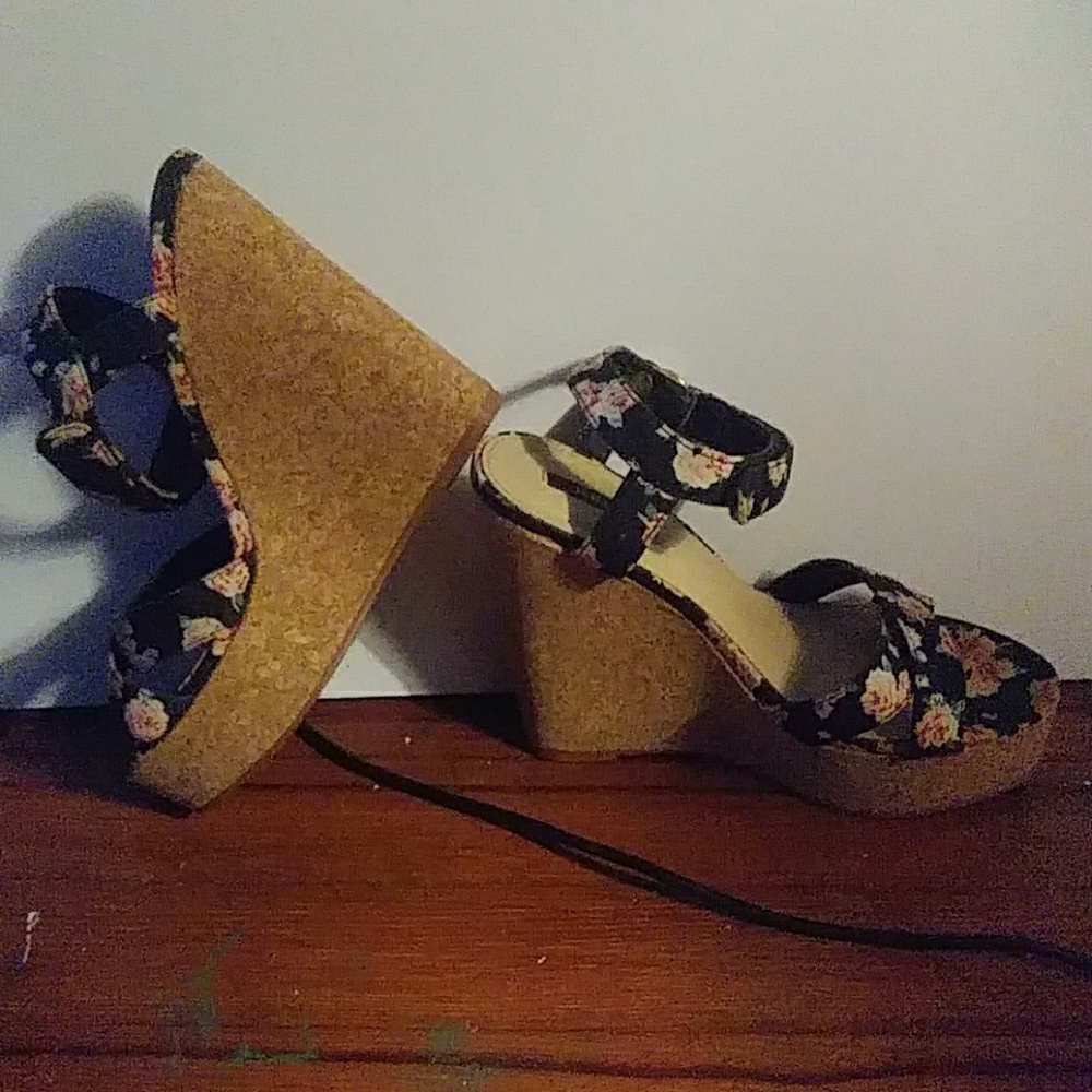 Floral Ankle Strapped Wedges